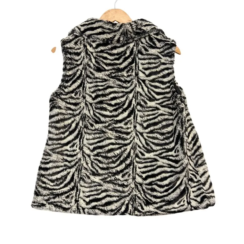 Zebra Faux Fur Vest Y2K Mob Wife Glam Animal Print Indie Sleaze Statement Size M